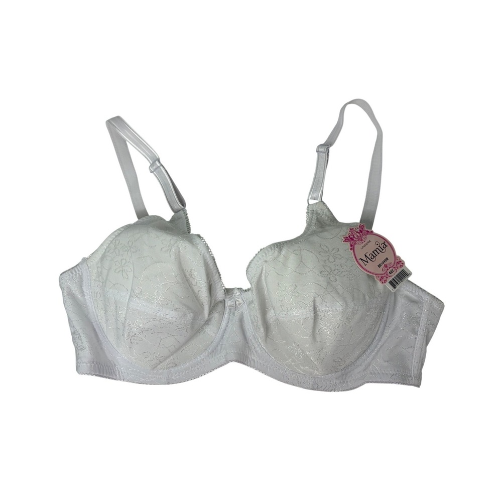 Mamia Lingerie White Floral Jacquard Underwire‎ Full Coverage Bra 42C NEW